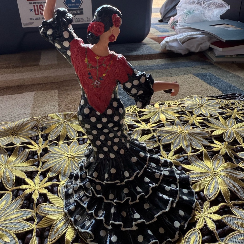 Flamenco Dancer Figurine with Red and Black Polka Dot Dress